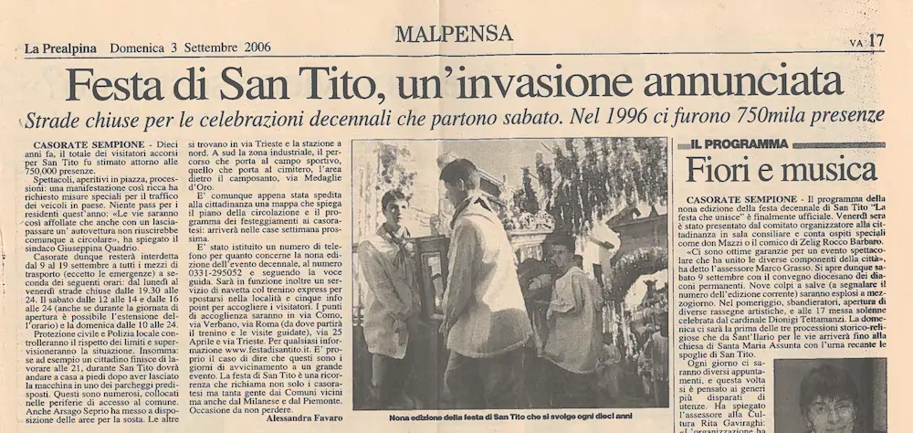Ritaglio di giornale 03-09-2006 - San Tito Casorate Sempione