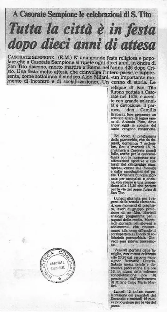 Ritaglio di giornale del 06-09-1986 - San Tito Casorate Sempione