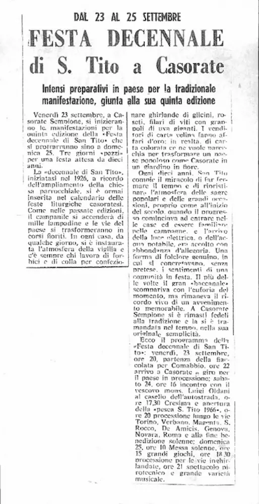 Ritaglio di giornale del 20-09-1966 - San Tito Casorate Sempione